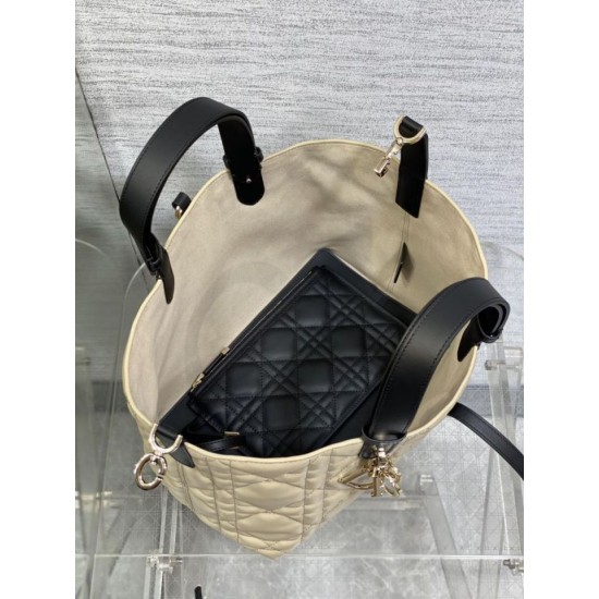 Special Grade Replica Dior Toujours Small/Medium/Large Tote Bag in Macrocannage Calfskin, Powder Beige Clone Sale
