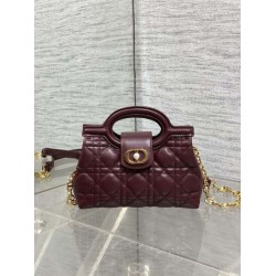 Special Grade Replica Dior Jolie Top Handle Mini Cannage Chain Bag in Burgundy Clone Sale
