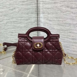 Special Grade Replica Dior Jolie Top Handle Mini Cannage Chain Bag in Burgundy Clone Sale