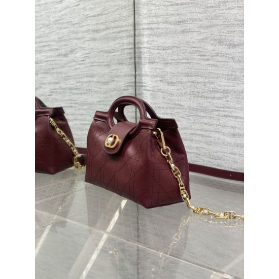 Special Grade Replica Dior Jolie Top Handle Mini Chain Handbag Burgundy Clone Sale
