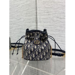 Special Grade Replica Dior 30 Montaigne Mini Dior Oblique Jacquard Drawstring Bucket Bag, Blue Clone Sale