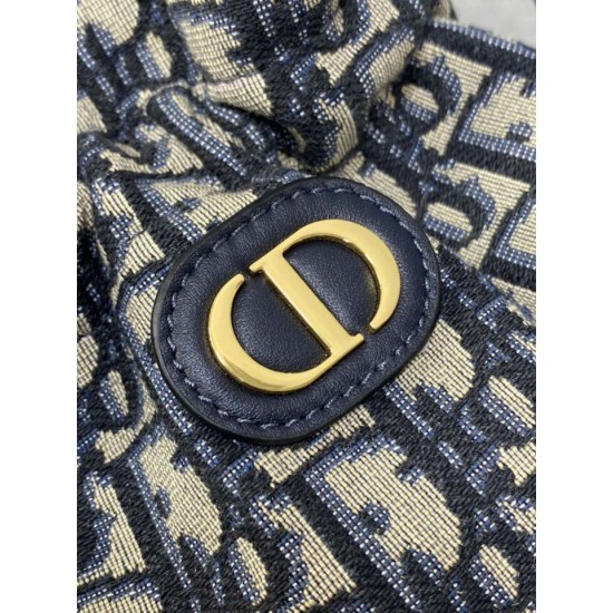 Special Grade Replica Dior 30 Montaigne Mini Dior Oblique Jacquard Drawstring Bucket Bag, Blue Clone Sale