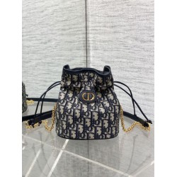 Special Grade Replica Dior 30 Montaigne Mini Dior Oblique Jacquard Drawstring Bucket Bag, Blue Clone Sale
