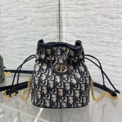 Special Grade Replica Dior 30 Montaigne Mini Dior Oblique Jacquard Drawstring Bucket Bag, Blue Clone Sale