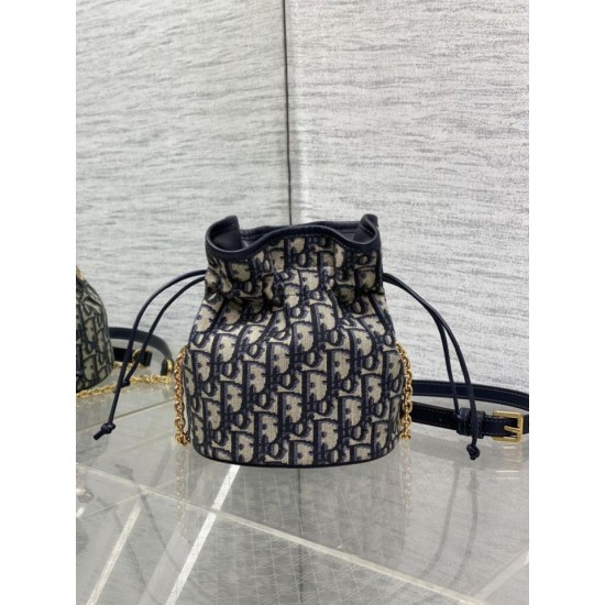 Special Grade Replica Dior 30 Montaigne Mini Dior Oblique Jacquard Drawstring Bucket Bag, Blue Clone Sale
