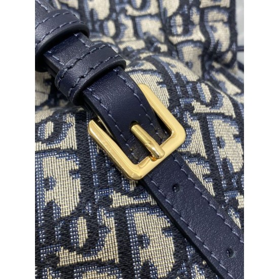 Special Grade Replica Dior 30 Montaigne Mini Dior Oblique Jacquard Drawstring Bucket Bag, Blue Clone Sale