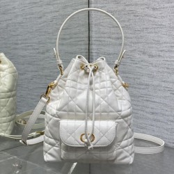 Special Grade Replica Dior Small Dior Caro Latte Macrocannage Bucket Bag, White Clone Sale