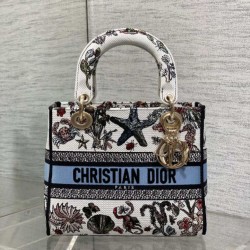 Special Grade Replica Dior Medium Lady D-Lite Bag with Constellation Embroidery, Blue/White Clone Sale