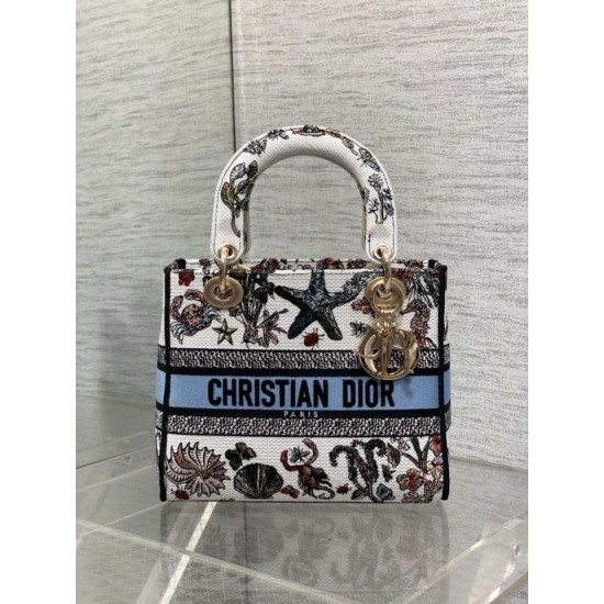 Special Grade Replica Dior Medium Lady D-Lite Bag with Constellation Embroidery, Blue/White Clone Sale