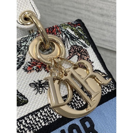 Special Grade Replica Dior Medium Lady D-Lite Bag with Constellation Embroidery, Blue/White Clone Sale