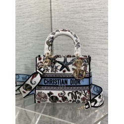 Special Grade Replica Dior Medium Lady D-Lite Bag with Constellation Embroidery, Blue/White Clone Sale
