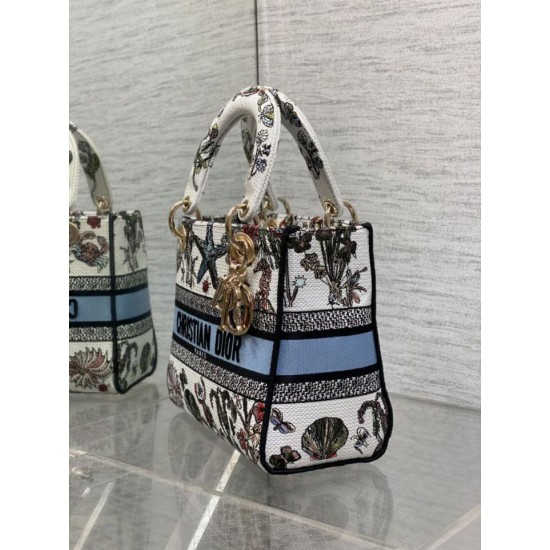 Special Grade Replica Dior Medium Lady D-Lite Bag with Constellation Embroidery, Blue/White Clone Sale