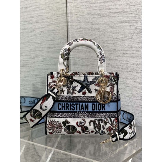 Special Grade Replica Dior Medium Lady D-Lite Bag with Constellation Embroidery, Blue/White Clone Sale