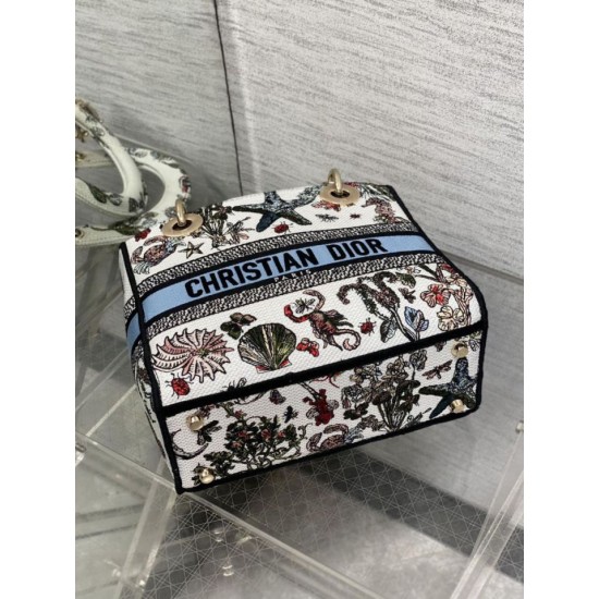 Special Grade Replica Dior Medium Lady D-Lite Bag with Constellation Embroidery, Blue/White Clone Sale