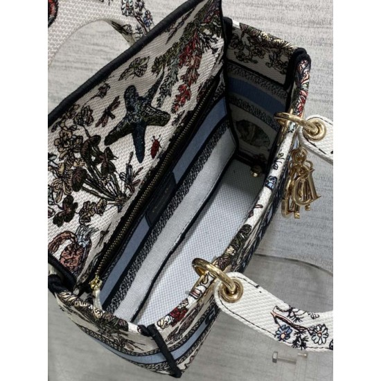 Special Grade Replica Dior Medium Lady D-Lite Bag with Constellation Embroidery, Blue/White Clone Sale