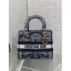 Best Replica Dior Medium Lady D-Lite Bag with Toile de Jouy Embroidery, Blue/White Fake At Cheap Price Special Grade Replica Dior Medium Lady D-Lite Bag with Toile de Jouy Embroidery, Blue/White Clone Sale