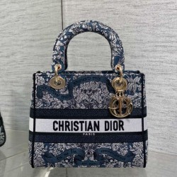 Special Grade Replica Dior Medium Lady D-Lite Bag with Toile de Jouy Embroidery, Blue/White Clone Sale