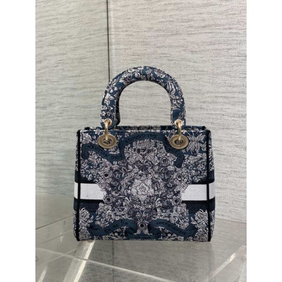 Best Replica Dior Medium Lady D-Lite Bag with Toile de Jouy Embroidery, Blue/White Fake At Cheap Price Special Grade Replica Dior Medium Lady D-Lite Bag with Toile de Jouy Embroidery, Blue/White Clone Sale
