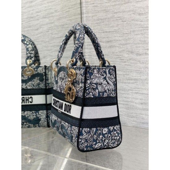 Best Replica Dior Medium Lady D-Lite Bag with Toile de Jouy Embroidery, Blue/White Fake At Cheap Price Special Grade Replica Dior Medium Lady D-Lite Bag with Toile de Jouy Embroidery, Blue/White Clone Sale