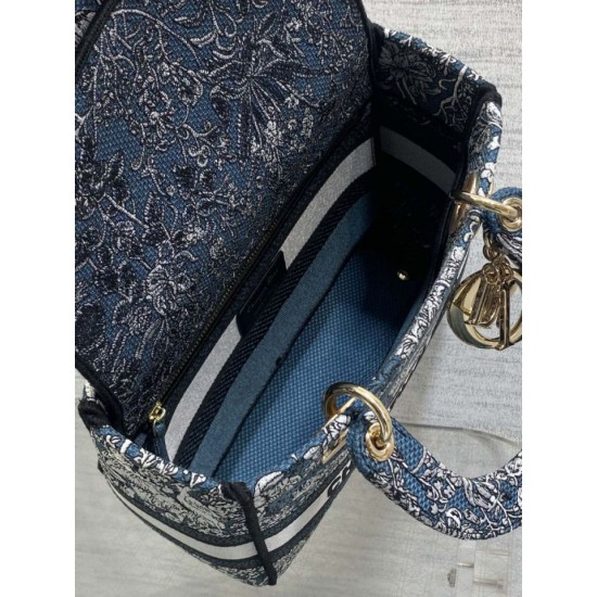 Best Replica Dior Medium Lady D-Lite Bag with Toile de Jouy Embroidery, Blue/White Fake At Cheap Price Special Grade Replica Dior Medium Lady D-Lite Bag with Toile de Jouy Embroidery, Blue/White Clone Sale