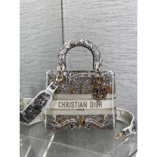 Best Replica Christian Dior Medium Lady D-Lite Bag with Embroidered Milk Motif Fake At Cheap Price Special Grade Replica Christian Dior Medium Lady D-Lite Bag with Embroidered Milk Motif Clone Sale
