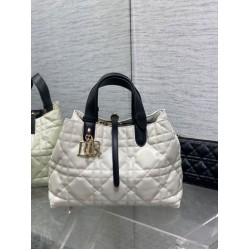 Special Grade Replica Dior Toujours Medium Macrocannage Bag, White/Black Clone Sale