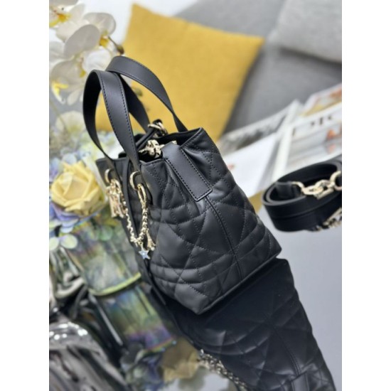 Special Grade Replica Dior Small Toujours Vertical Tote Bag with Lucky Charm in Black Clone Sale