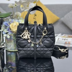 Special Grade Replica Dior Small Toujours Vertical Tote Bag with Lucky Charm in Black Clone Sale