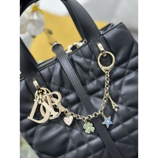 Special Grade Replica Dior Small Toujours Vertical Tote Bag with Lucky Charm in Black Clone Sale