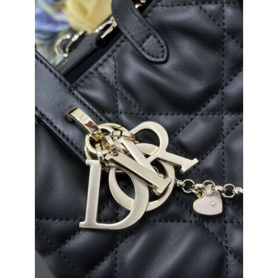 Special Grade Replica Dior Small Toujours Vertical Tote Bag with Lucky Charm in Black Clone Sale