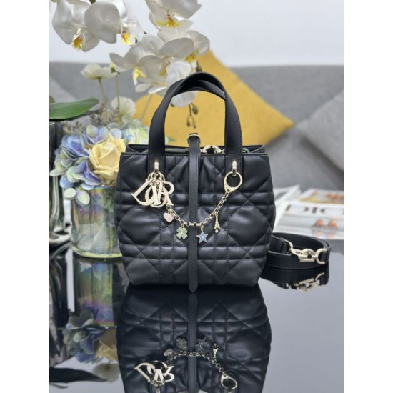 Special Grade Replica Dior Small Toujours Vertical Tote Bag with Lucky Charm in Black Clone Sale