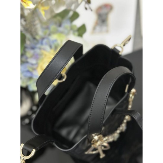 Special Grade Replica Dior Small Toujours Vertical Tote Bag with Lucky Charm in Black Clone Sale
