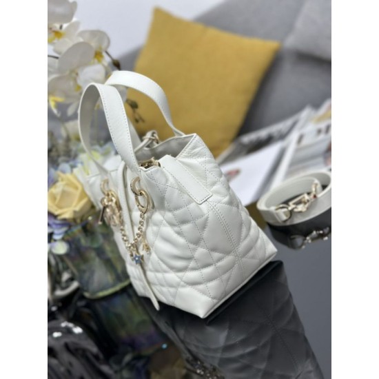 Special Grade Replica Dior Small Toujours Vertical Tote Bag with Lucky Charm in White Clone Sale