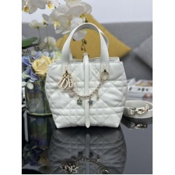 Special Grade Replica Dior Small Toujours Vertical Tote Bag with Lucky Charm in White Clone Sale