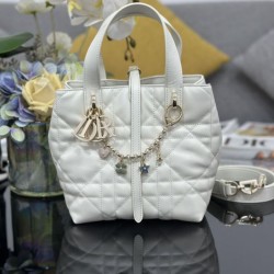 Special Grade Replica Dior Small Toujours Vertical Tote Bag with Lucky Charm in White Clone Sale
