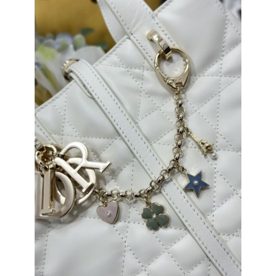 Special Grade Replica Dior Small Toujours Vertical Tote Bag with Lucky Charm in White Clone Sale