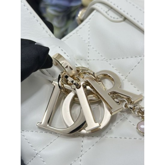 Special Grade Replica Dior Small Toujours Vertical Tote Bag with Lucky Charm in White Clone Sale
