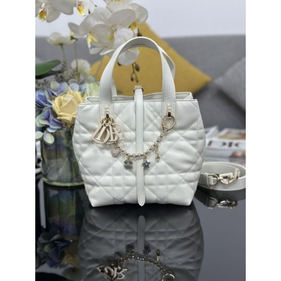 Special Grade Replica Dior Small Toujours Vertical Tote Bag with Lucky Charm in White Clone Sale