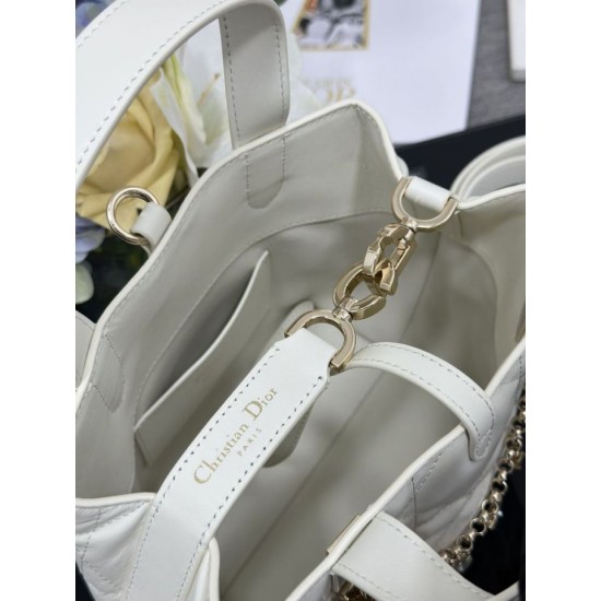 Special Grade Replica Dior Small Toujours Vertical Tote Bag with Lucky Charm in White Clone Sale