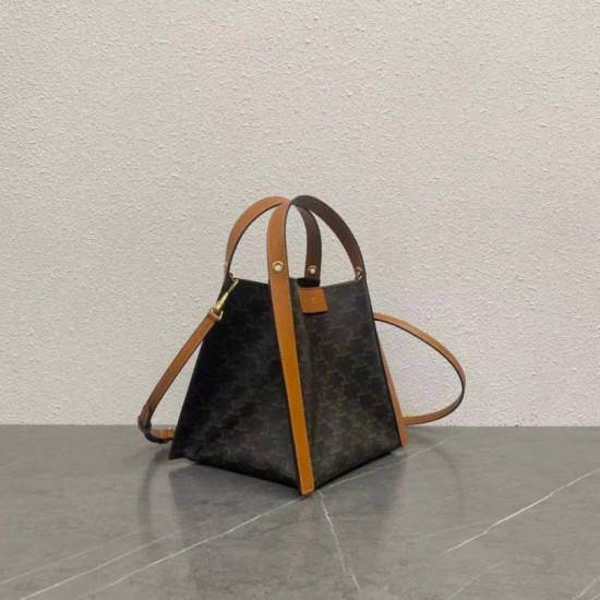 Special Grade Replica Celine Triomphe Small Canvas/Calfskin Cube Bag in Brown Clone Sale