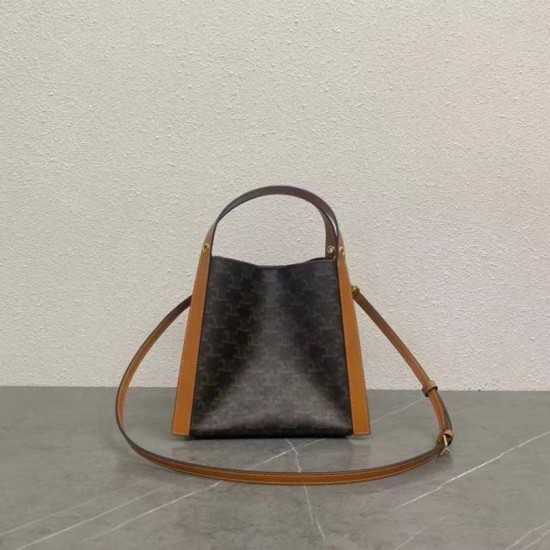 Special Grade Replica Celine Triomphe Small Canvas/Calfskin Cube Bag in Brown Clone Sale
