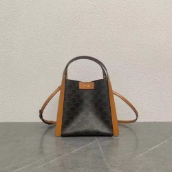 Special Grade Replica Celine Triomphe Small Canvas/Calfskin Cube Bag in Brown Clone Sale