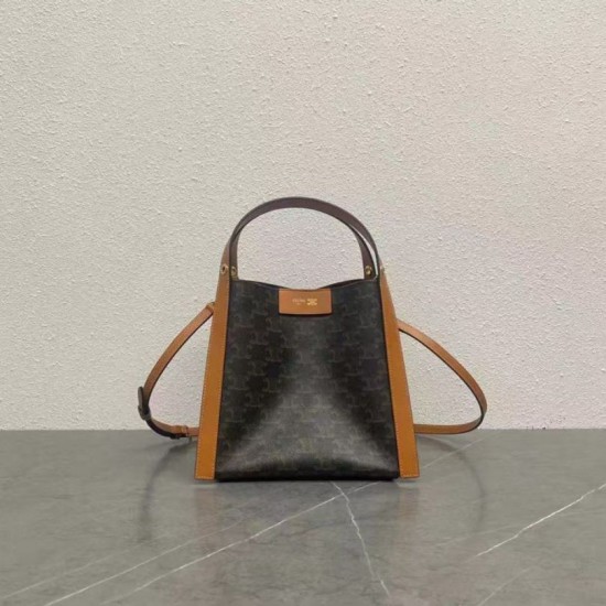 Special Grade Replica Celine Triomphe Small Canvas/Calfskin Cube Bag in Brown Clone Sale