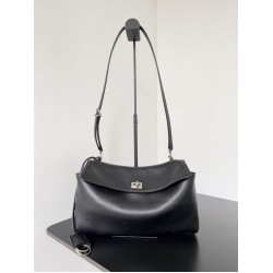 Special Grade Replica Balenciaga Rodeo Medium Shoulder Bag in Black and Silver Clone Sale