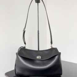 Special Grade Replica Balenciaga Rodeo Medium Shoulder Bag in Black and Silver Clone Sale