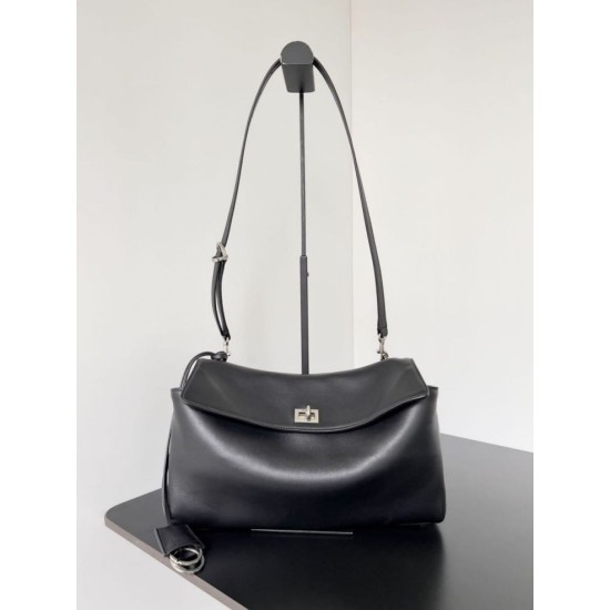 Special Grade Replica Balenciaga Rodeo Medium Shoulder Bag in Black and Silver Clone Sale