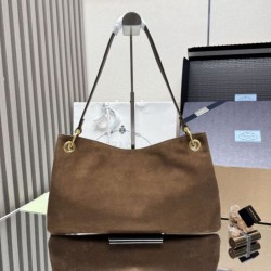 Special Grade Replica Prada Etude Large Suede Shoulder Bag 1BC259 in Caramel Clone Sale