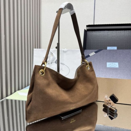 Special Grade Replica Prada Etude Large Suede Shoulder Bag 1BC259 in Caramel Clone Sale