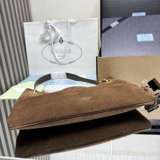 Special Grade Replica Prada Etude Large Suede Shoulder Bag 1BC259 in Caramel Clone Sale