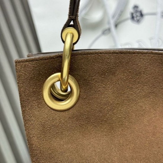 Special Grade Replica Prada Etude Large Suede Shoulder Bag 1BC259 in Caramel Clone Sale
